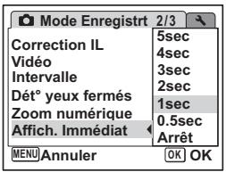 PENTAX OPTIO W60 - Réglage de la durée de l'affichage immédiat (Affich. Immédiat) - 1