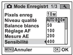 PENTAX OPTIO W60 - Utilisez le bouton de navigation (▲▼) pour sélectionner la sensibilité. - 1