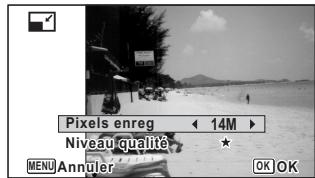 PENTAX OPTIO WG-1,  OPTIO WG3,  WG-10,  WG-3 - Sélectionnez [Pixels enreg] et [Niveau qualité]. - 1