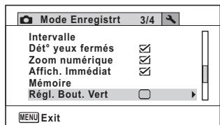 PENTAX OPTIO WG-1,  OPTIO WG3,  WG-10,  WG-3 - Appuyez sur le bouton de navigation ( ) pour selectionner [Réal, Bout. Vert]. - 1