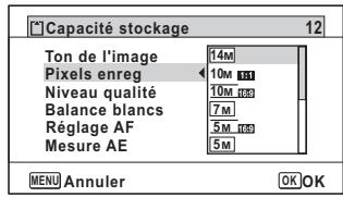 PENTAX OPTIO WG-1,  OPTIO WG3,  WG-10,  WG-3 - Sélection du nombre de pixels enregistrés - 3