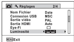 PENTAX OPTIO WG-1,  OPTIO WG3,  WG-10,  WG-3 - Utilisez le bouton de navigation (▲▶) pour régler la luminosité. - 4
