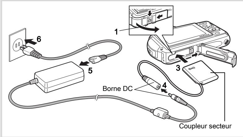 PENTAX OPTIO WG-1,  OPTIO WG3,  WG-10,  WG-3 - Utilisation de l'adaptateur secteur - 1