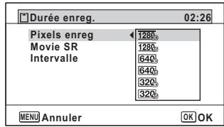 PENTAX OPTIO WG-1,  OPTIO WG3,  WG-10,  WG-3 - Sélection du nombre de pixels enregistrés et de la cadence d'image pour les séquences video - 1