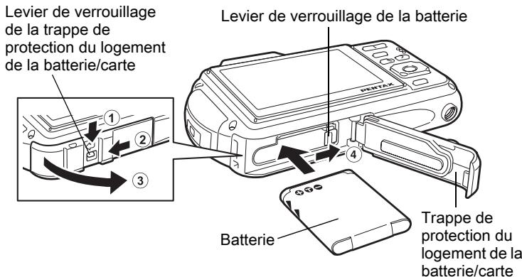 PENTAX OPTIO WG-1,  OPTIO WG3,  WG-10,  WG-3 - Installation de la batterie - 1