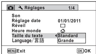 PENTAX OPTIO WG-3 - Utilisez le bouton de navigation ( ) pour selectionner la taille de texte. - 1