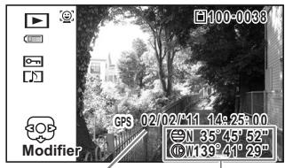 PENTAX OPTIO WG3,  OPTIO WG3-GPS - Appuyez sur le bouton OK jusqu'à ce que les informations GPS soient affichées. - 1