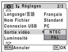 PENTAX OPTIO WP - Changement du système de sortie vidéo - 1