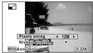 PENTAX W90 - Sélectionnez [pixels enreg] et [niveau qualité]. - 1