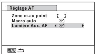PENTAX W90 - Réglage de la lumière auxiliaire AF (lumière aux. AF) - 1