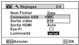 PENTAX W90 - Réglage du mode de connexion USB - 2