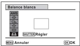 Balance blancs AWB SHUTTER Régler MENU Annuler OK OK