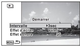Démarrer Intervalle ▶3sec Effet d'écran Volat Effet Sonore MENU →