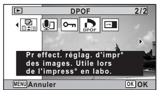 DPOF 2/2 Pr effect. réglag. d'impr des images. Utile lors de l'impress° en labo. MENU Annuler OK OK