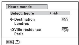 Heure monde Select, heure Destination Londres Ville résidence Paris MENU