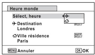 Heure monde Select, heure Destination Londres Ville résidence Paris MENU Annuler OK OK