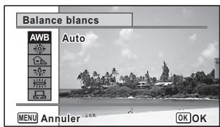 Balance blancs AWB Auto MENU Annuler OKOK