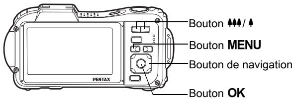 Bouton / ↑ Bouton MENU Bouton de navigation PENTAX Bouton OK