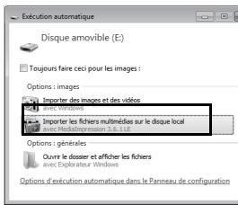 Exécution automatique Disque amovible (E): Toujours faire ceci pour les images : Options : images Importer des images et des vidéos avec Windows Importer les fichers multimédias sur le disque local avec Modérainpression 3.6.0.10 Options : générales Ouivre le dossier et afficher les fichers avec Expérateur Windows Options d'exécution automatique dans le Panneau de configuration
