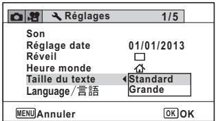 PENTAX OPTIO WG3-GPS - Réglage de la taille du texte dans le menu - 1