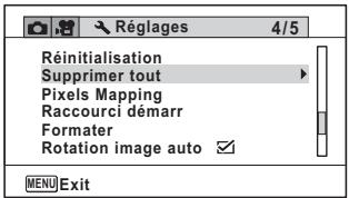 PENTAX OPTIO WG-4 - Utilisez le bouton de navigation (▲▼) pour sélectionner [Supprimer tout]. - 1