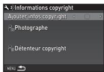 PENTAX KS2 - Réglage des informations sur le copyright - 2