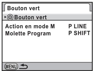 PENTAX KX - Sélectionnez [Bouton vert] dans le menu [Mode pr. de vue 4] et appuyez sur le bouton de navigation (▶). - 2