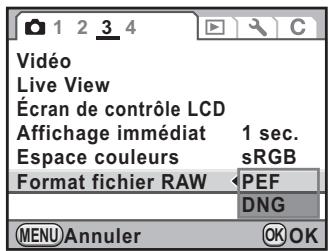 PENTAX KX - Réglage du format de fichier RAW - 1
