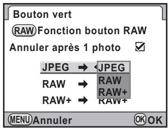 PENTAX KX - Appuyez sur le bouton de navigation (▶) et utilisez le bouton de navigation (▲▼) pour sélectionner un format de fichier lorsque le bouton ⊙ est enfoncé. - 1