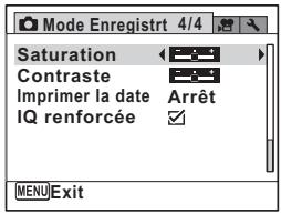 Mode Enregistrt 4/4 Saturation Contraste Imprimer la date Arrêt IQ renforcée MENU Exit