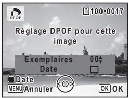 DPOF 100-0017 Réglage DPOF pour cette image Exemplaires 004 Date Date MENU Annuler OK OK