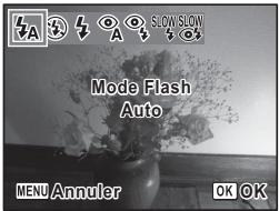 Mode Flash Auto MENU Annuler OK OK