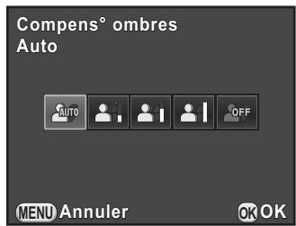 PENTAX K-01 - Utilisez le bouton de navigation (◀▶) pour sélectionner [Auto], [Faible], [Moyenne], [Forte] ou [Arrêt] puis appuyez sur le bouton OK. - 1