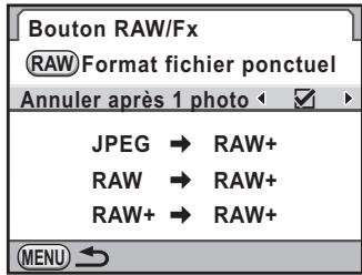 PENTAX K-5 - Utilisez le bouton de navigation ( ) pour selectionner [Annuler après 1 photo] et utilisez le bouton de navigation (  ) pour selectionner ou. - 1