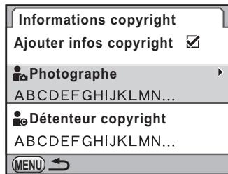 PENTAX K-5 - Après saisie du texte, déplacez le curseur de sélection de texte sur [Finir] et appuyez sur le bouton OK. - 1