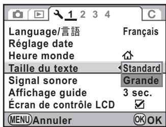 PENTAX K-5 - Réglage de la taille du texte - 1