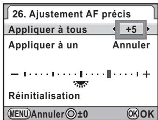 PENTAX K-5 - Appuyez sur le bouton de navigation () et ajustez la valeur à l'aide de la molette arrêté (一 ) ou du bouton de navigation ( ) - 1