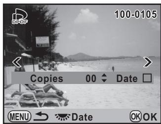 PENTAX K-5 - Lorsque [Une image] est sélectionné à l' étape 3, utilisez le bouton de navigation (▲▶) afin de sélectionner une image pour laquelle procédér aux réglages DPOF. - 1