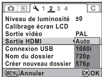 PENTAX K-5 - Utilisez le bouton de navigation ( ) pour selectionner le système de sortie HDMI. - 1