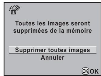PENTAX K-5 - Appuyez sur le bouton de navigation (▲) pour sélectionn [Supprimer toutes images]. - 1