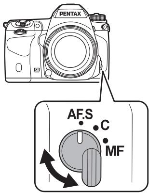 PENTAX K-5 II - Réglez le curseur du mode de mise au point sur AF.S. - 1