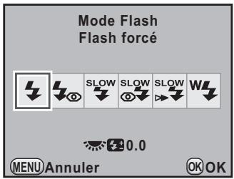 PENTAX K-5 II - Sélectionnez un mode flash à l'aide du bouton de navigation (◀▶). - 1