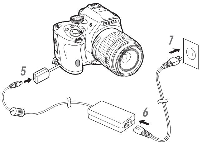 PENTAX K500 - Raccordez le coupleur secteur et l'adaptateur secteur. - 1