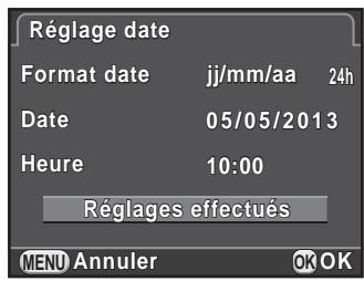 PENTAX K500 - Appuyez sur le bouton de navigation (▼) pour sélectionner [Réglages effectués] puis appuyez sur le bouton OK. - 1