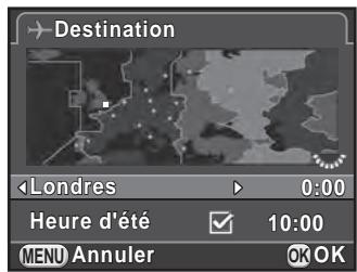 PENTAX K500 - Utilisez le bouton de navigation (◀▶) pour sélectionner une ville de destination. - 1