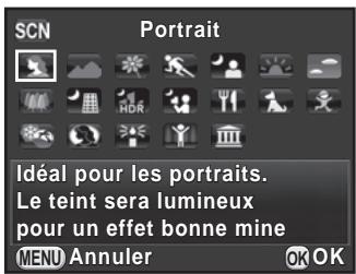 PENTAX K500 - Utilisez le bouton de navigation (▲▼◀▶) ou la molette arrière (💡) pour choisir un mode scène puis appuyez sur le bouton OK. - 1