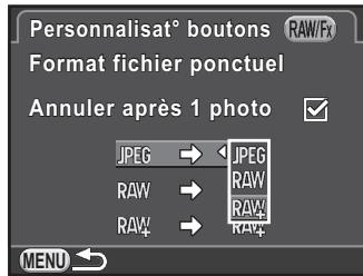PENTAX K30 - Appuyez sur le bouton de navigation () et utilisez le bouton de navigation ( ) pour selectionner un format de fichier et appuyez sur le bouton OK. - 1