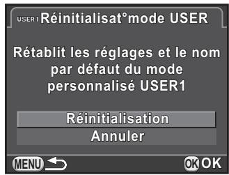 PENTAX K30 - Appuyez sur le bouton de navigation () pour selectionner [Réinitialisation] puis appuyez sur le bouton OK. - 1