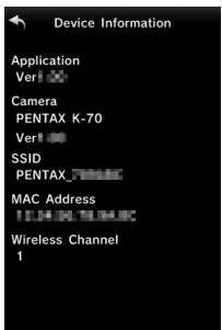 PENTAX K70 - Device Information (Informations du dispositif) - 1