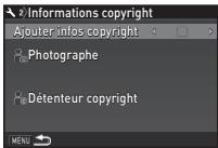 PENTAX KS-2 - Réglage des informations sur le copyright - 1